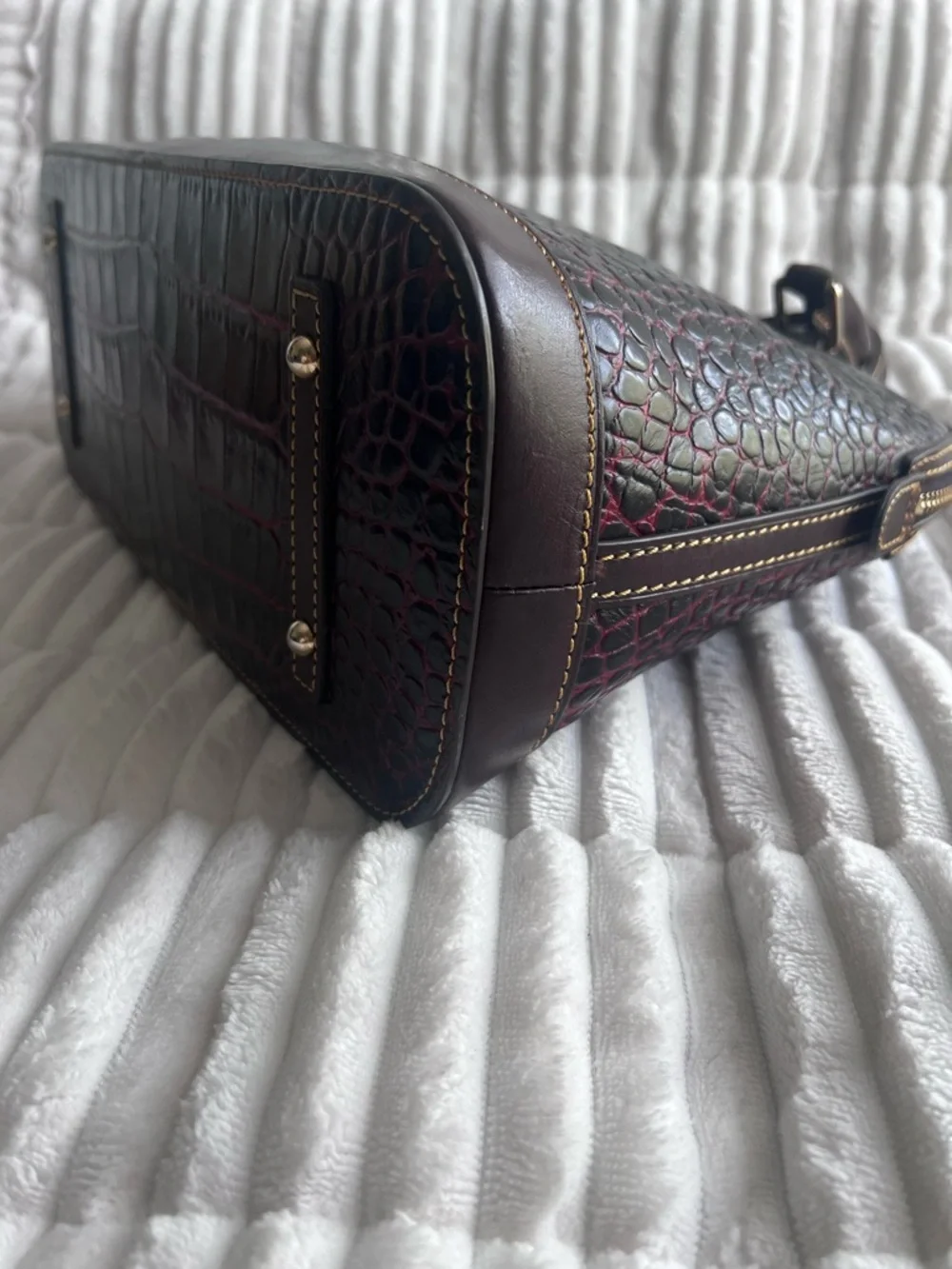 Dooney & Bourke Croc-Embossed Satchel with Gold Accents - Picture 7 of 16